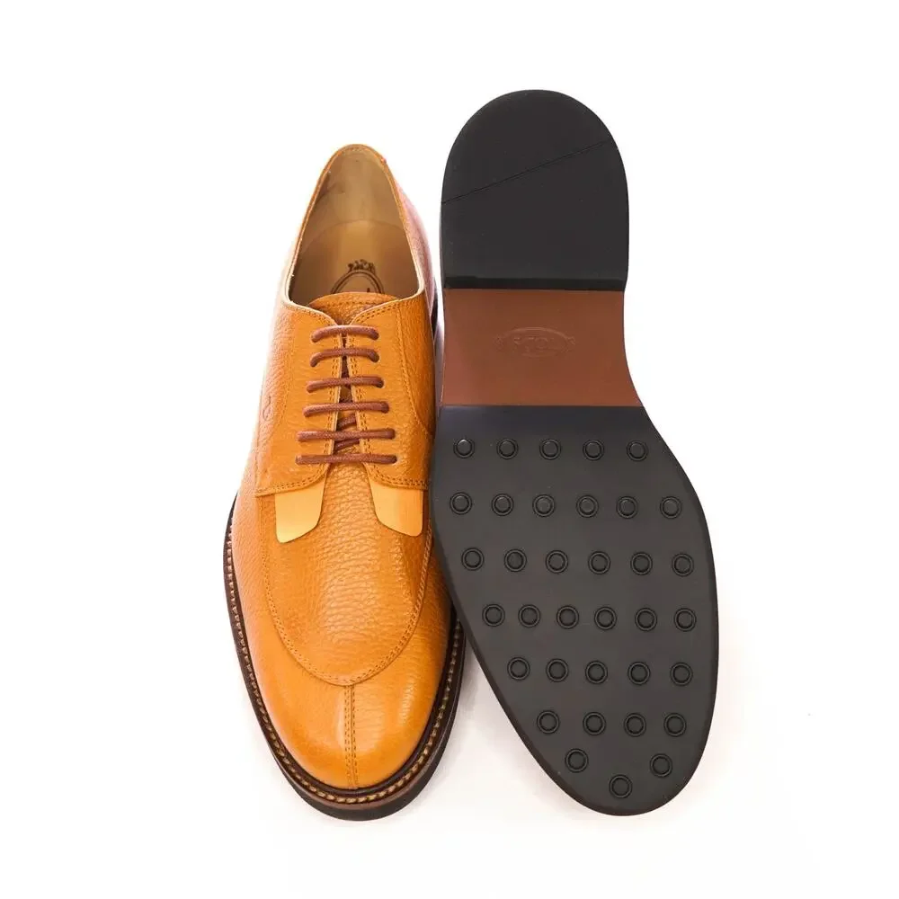 $985 TOD'S - Cognac Brown Pebble Leather Derby - US 9 (UK8)
